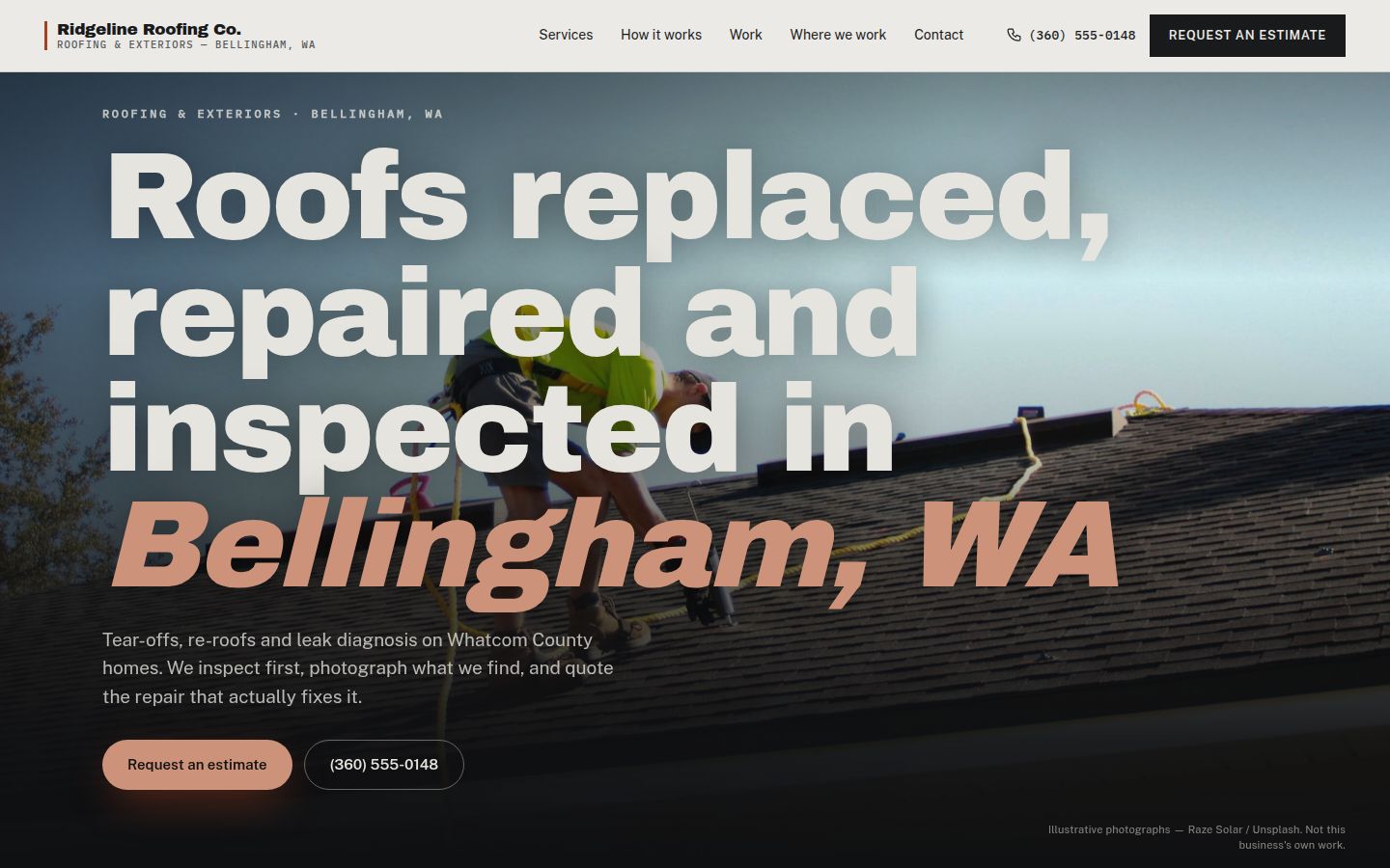Concept homepage in the Architectural Contractor family