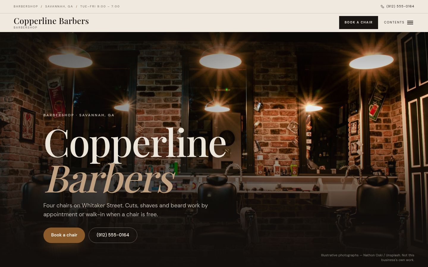 Concept homepage in the Barber / Grooming family