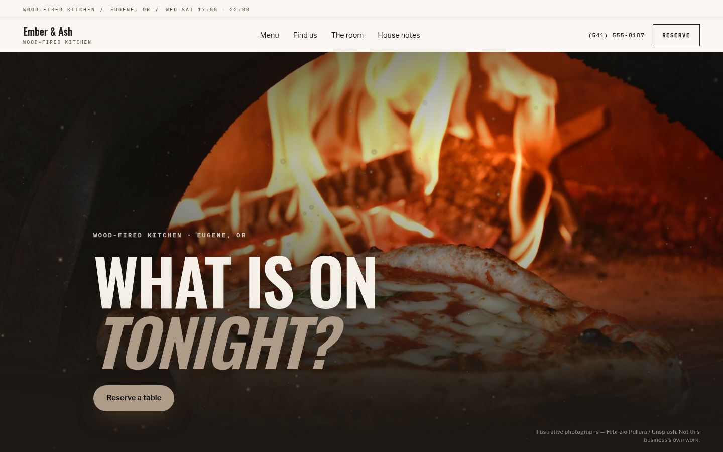 Concept homepage in the Hospitality Table family